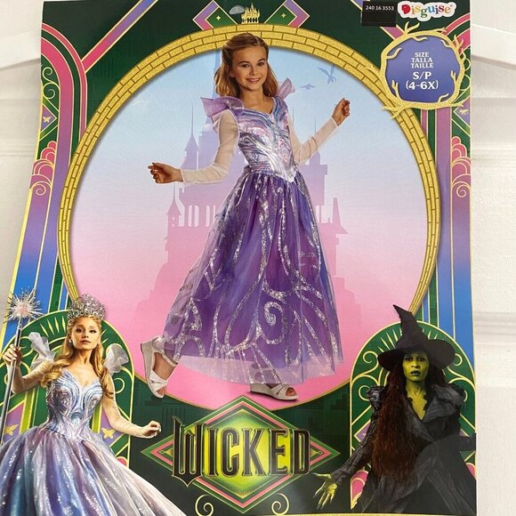 NBCUniversal Girls' Wicked Glinda Upland "For Good" Deluxe Costume Dress S/M/Lg - Picture 8 of 16